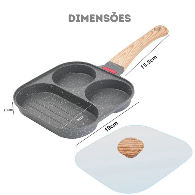 Frigideira 3 em 1, Panela Antiaderente para Ovos, Panqueca, Hambúrguer e Bife - Panela para Preparar o Café da Manhã, Utensílio de Cozinha