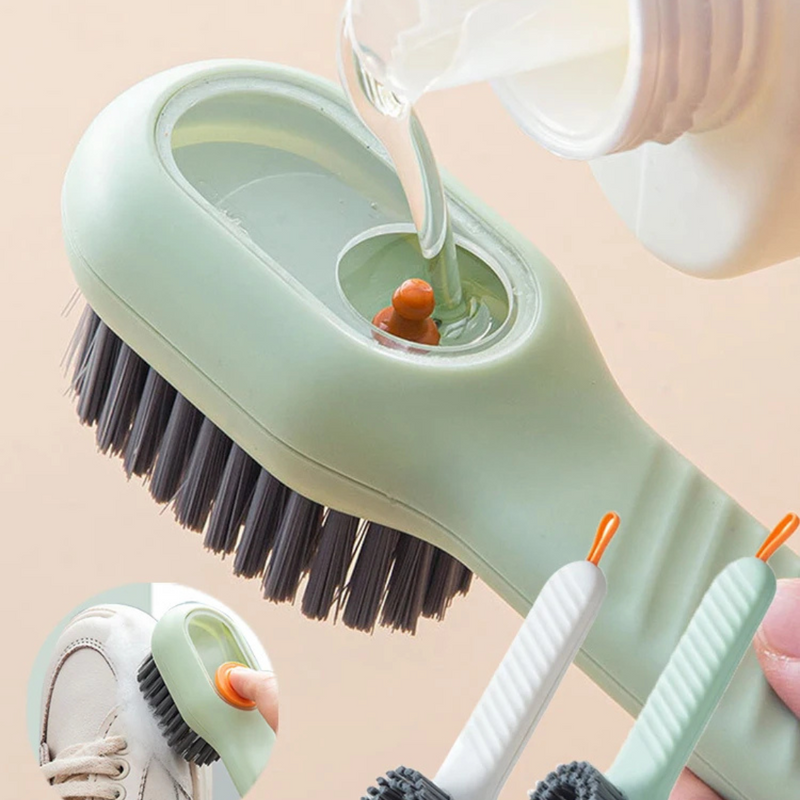 Escova de limpeza 2 em 1 - sistema de armazenagem para sabão líquido