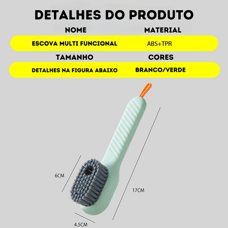 Escova de limpeza 2 em 1 - sistema de armazenagem para sabão líquido