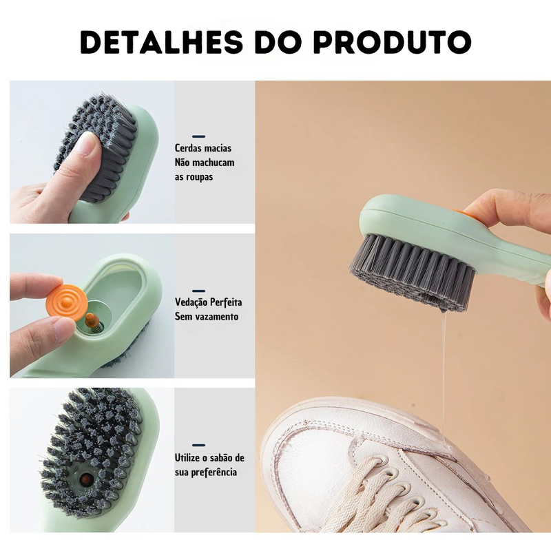 Escova de limpeza 2 em 1 - sistema de armazenagem para sabão líquido