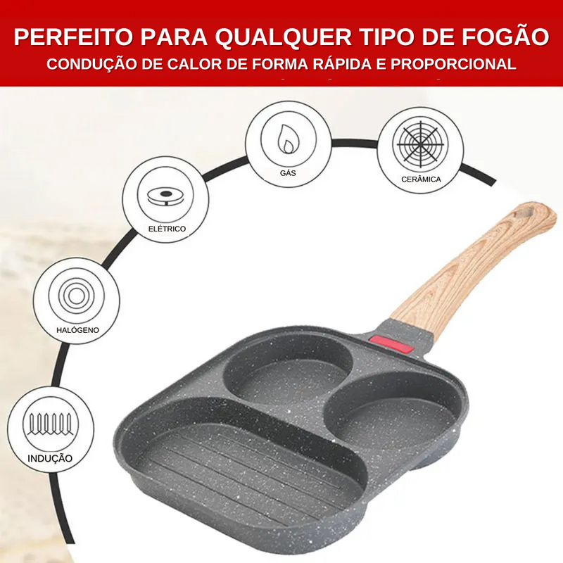 Frigideira 3 em 1, Panela Antiaderente para Ovos, Panqueca, Hambúrguer e Bife - Panela para Preparar o Café da Manhã, Utensílio de Cozinha