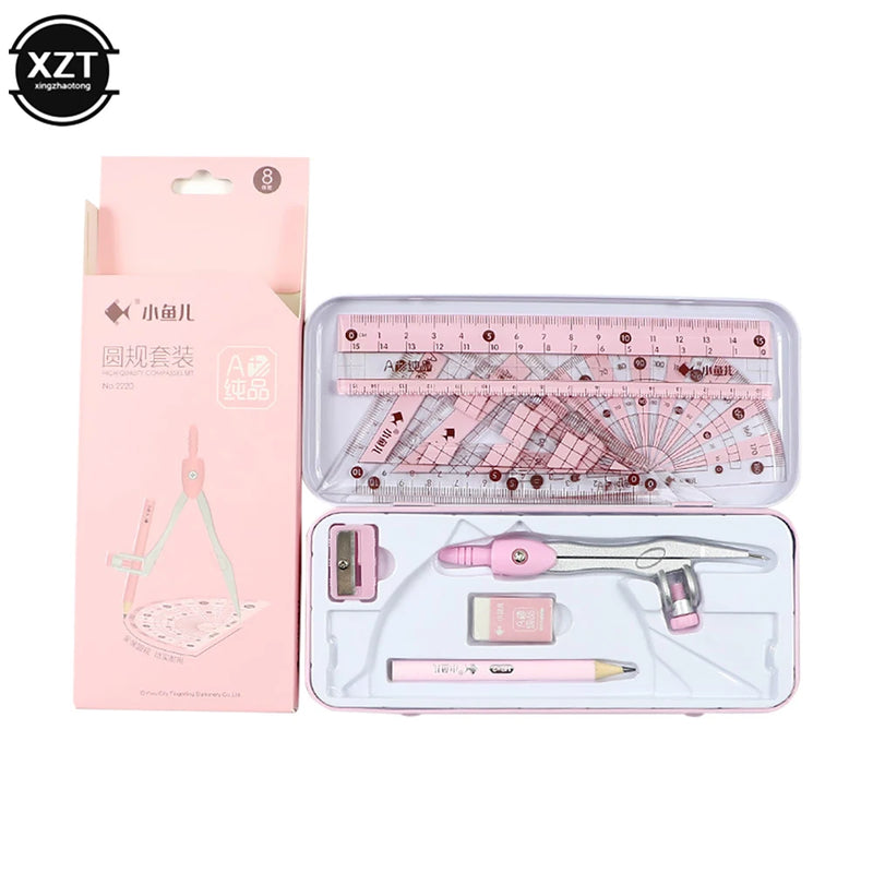 ESTOJO DE GEOMETRIA COM 8 PEÇAS / RÉGUAS E LÁPIS