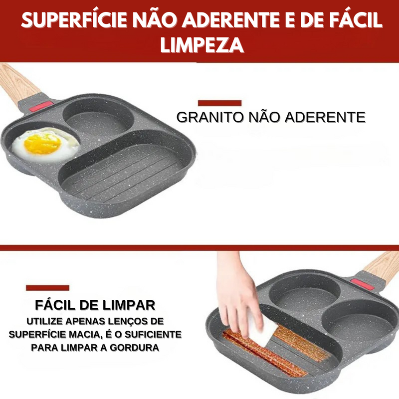 Frigideira 3 em 1, Panela Antiaderente para Ovos, Panqueca, Hambúrguer e Bife - Panela para Preparar o Café da Manhã, Utensílio de Cozinha