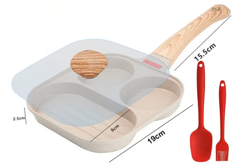Frigideira 3 em 1, Panela Antiaderente para Ovos, Panqueca, Hambúrguer e Bife - Panela para Preparar o Café da Manhã, Utensílio de Cozinha