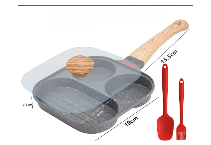Frigideira 3 em 1, Panela Antiaderente para Ovos, Panqueca, Hambúrguer e Bife - Panela para Preparar o Café da Manhã, Utensílio de Cozinha